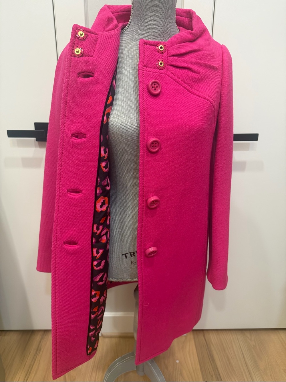kate spade Fuchsia Bow-Collar Wool-Blend Coat - Picture 4 of 6